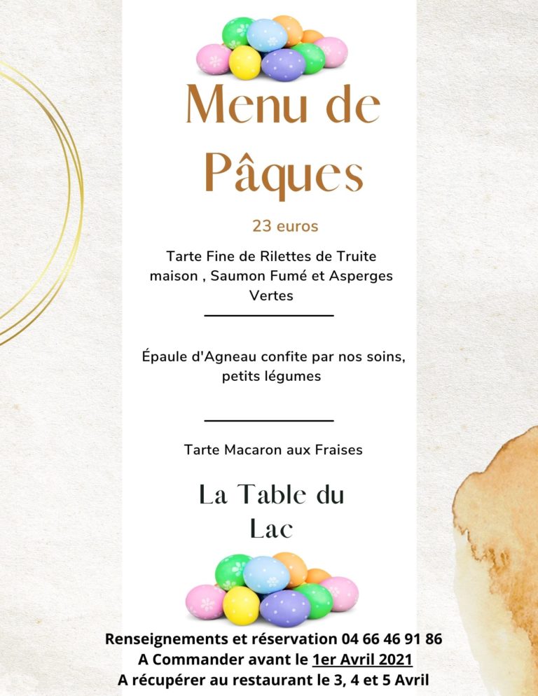 Menu de Pâques à emporter La Table du Lac